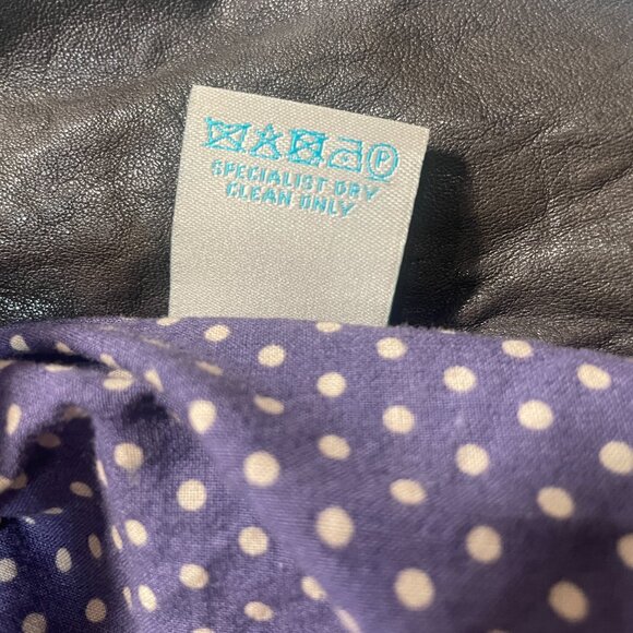 Boden Brown Leather Jacket Size 4 with Purple Polka Dot Lining - Picture 7 of 7